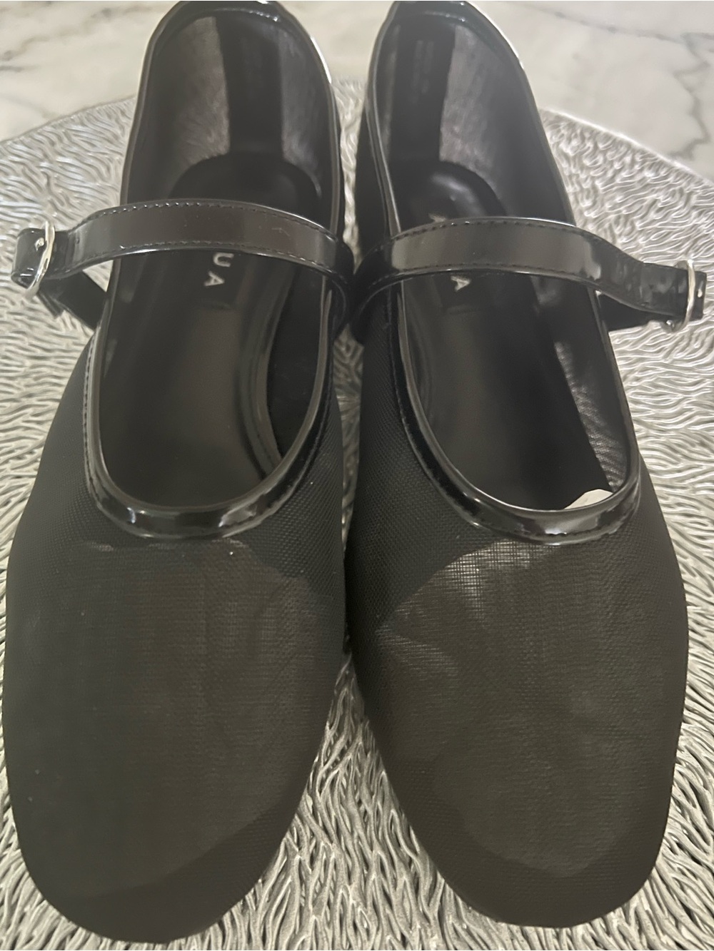 Aqua Black Patent-Trim Mary Jane Flats